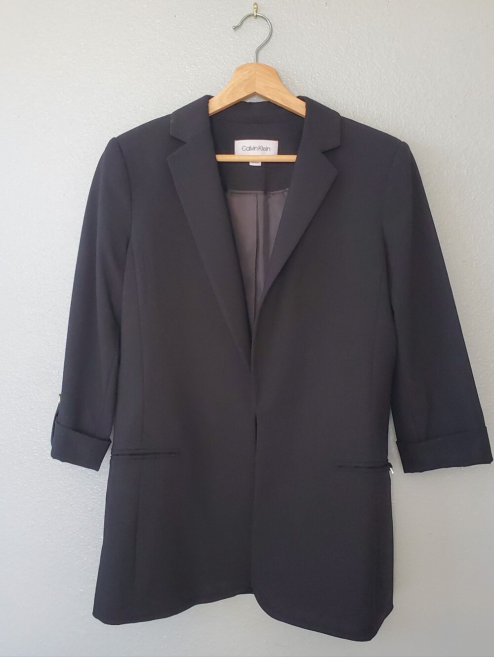 Calvin Klein Black Women's Blazer with Three-Quarter Sleeves - Size S